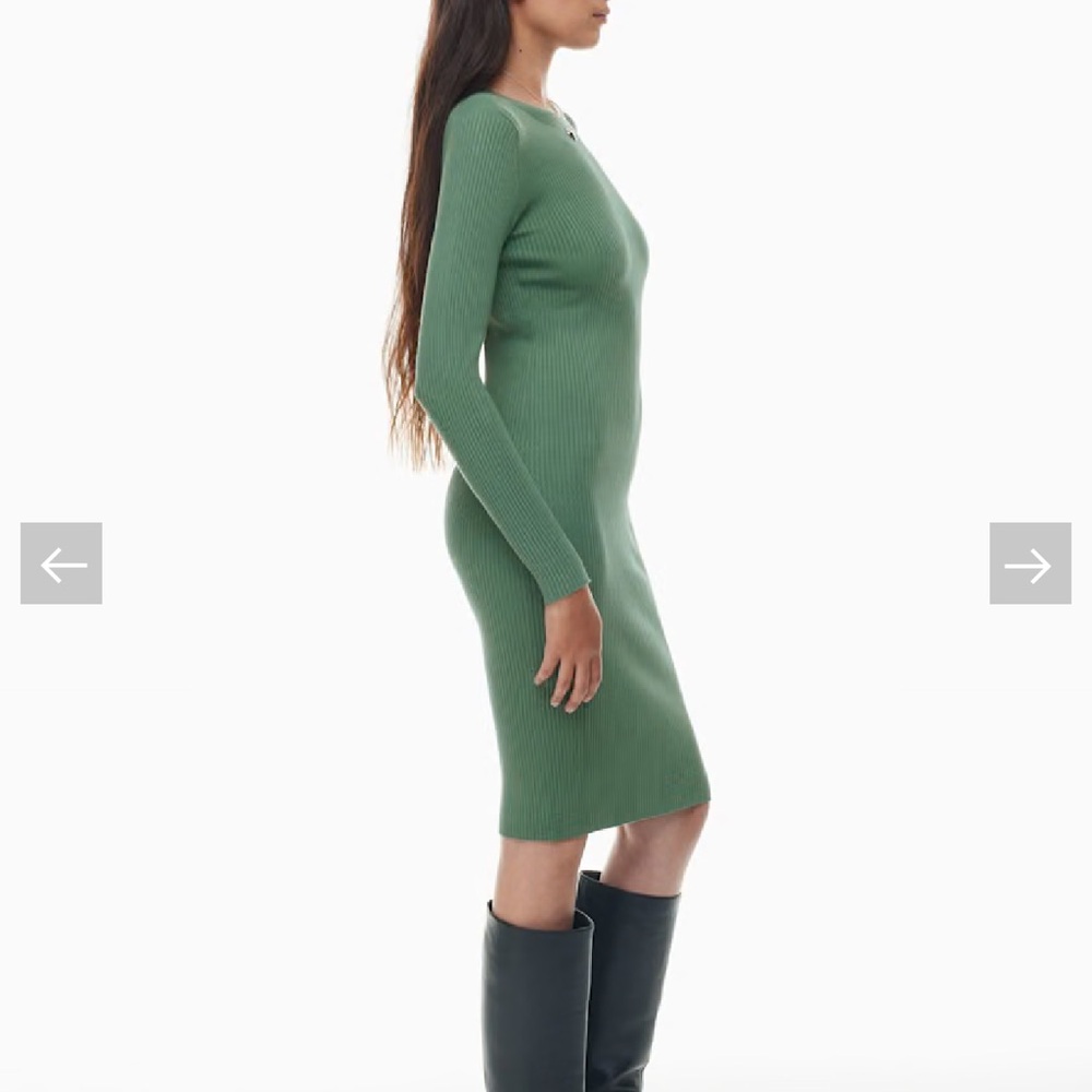 ARITZIA WILFRED Sage Green Ribbed Dress NWT! Size L - Picture 3 of 16